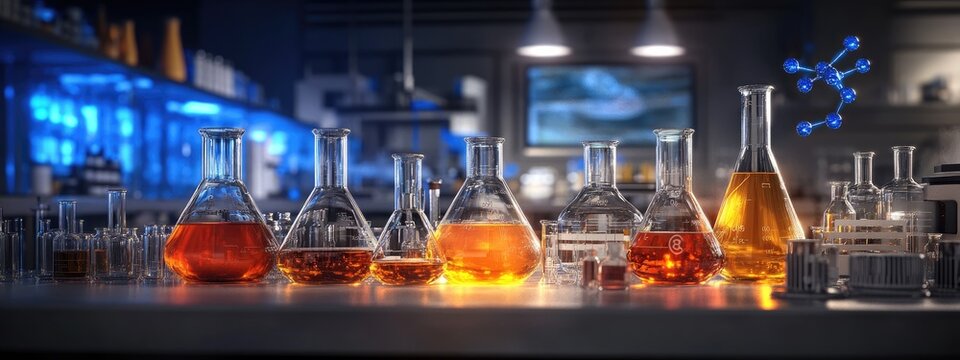 Test tubes and flasks: chemical reactions, scientific equipment, liquid solutions, lab experiments, glass vessels, chemical reactions, laboratory procedures, experimental liquid, academic research.