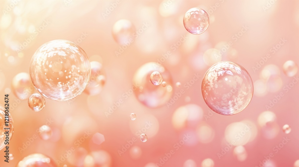 Aufkleber transparent soap bubbles with shiny reflections on a soft pink and peach gradient background. playfu