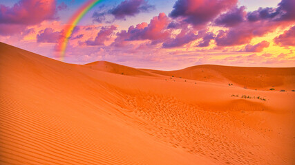 ドバイの砂漠地帯の美しい夕景