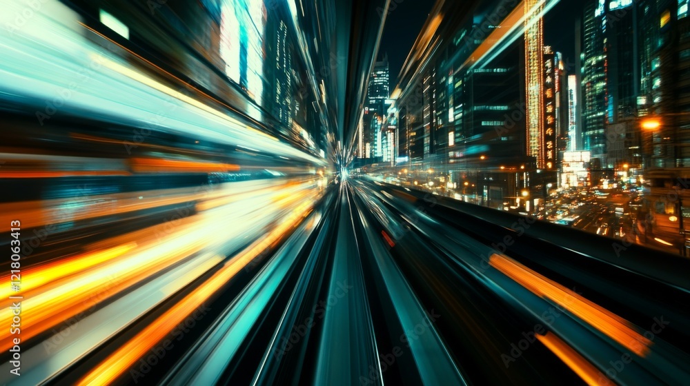 Aufkleber close-up of a high-speed train in a motion blur, illustrating the incredible speed and efficiency of