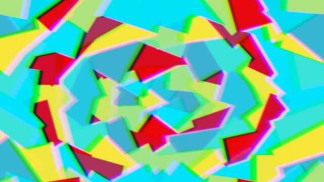 Multi colored sharp edged geometric shapes animation with distortion effects