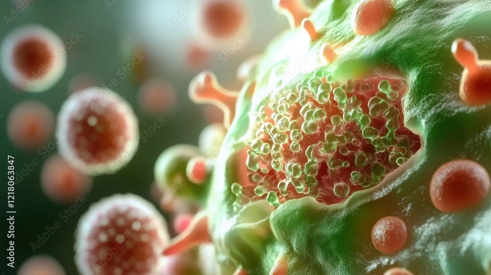 Poster close examination of virus particles shows their complex structures and interactions in a microscopi