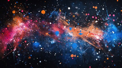 Fototapeta premium Abstract cosmic nebula with vibrant colors and splatters.