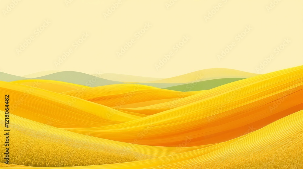 Poster abstract painting of yellow and green rolling hills blending smoothly with soft transitions creating