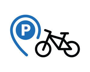 Bicycle Parking with Pin Symbol - High-Quality Vector Art for Indicating Bike Parking Locations in Urban and Public Spaces