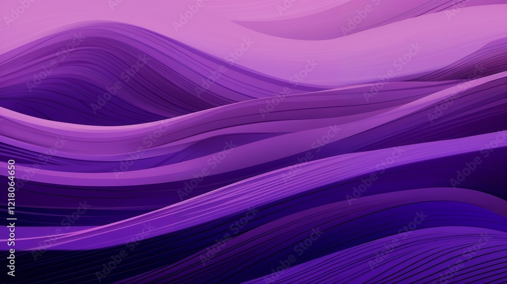 Poster abstract wavy composition in violet gradients resembling flowing dunes with smooth and dynamic textu