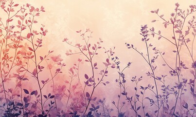 Silhouettes of plants in soft pastel colors,  a dreamy, floral, and nature-inspired background.