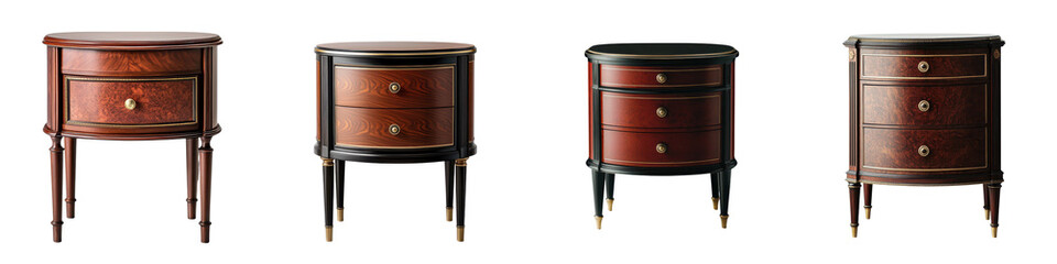 Set of elegant and classic wooden nightstands end tables and other bedroom furniture pieces for...