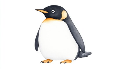 Obraz premium Illustration of a charming penguin standing on a white background, showcasing its unique features
