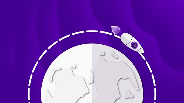 Rocket Animation Orbiting the Moon in Space
