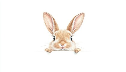 Cute rabbit peeking over a white surface with a soft focus background, evoking warmth and playfulness