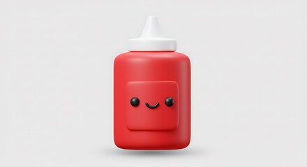 Obraz premium 3d Ketchup sauce icon. Fast food sauce concept. Minimal Cartoon Ketchup Tomato Ramekin sauce red bottle packaging mockup food product icon creative isolated on transparent background. 