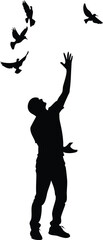 Bird and boy silhouette vector