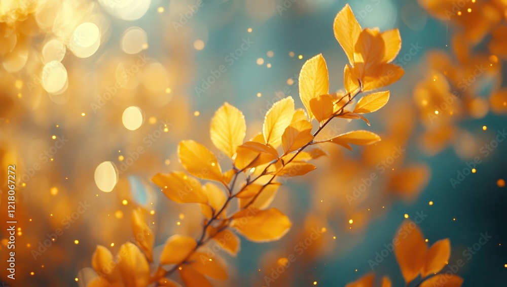 Aufkleber glowing autumn leaves with soft bokeh background creating a magical fall atmosphere and warm feeling