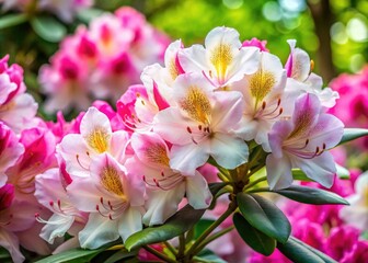 Obraz premium Pink and White Rhododendron Flowers, Candid Spring Bloom Photography, Beautiful Garden Flowers, Nature Photography