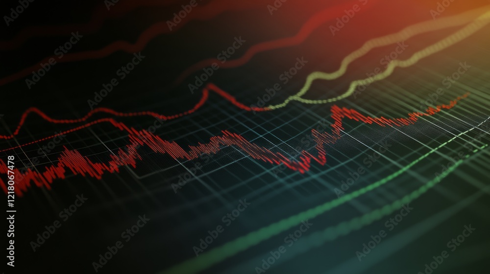 Fototapete detailed shot of a financial graph with fluctuating stock prices, highlighting various data points a
