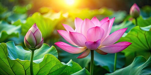 Obraz premium Pink Lotus Bud, Beautiful Blooming Lotus Flower, Water Lily, Floral Photography, Nature Image, Close Up, Right Side Composition, Copy Space