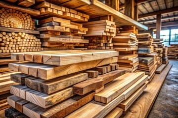 Fototapeta premium Premium Sawmill Wood: Rustic Lumber, Reclaimed Wood, Wood Slabs, Planks, Timber, Woodworking Supplies, Natural Wood Textures, High-Resolution Images
