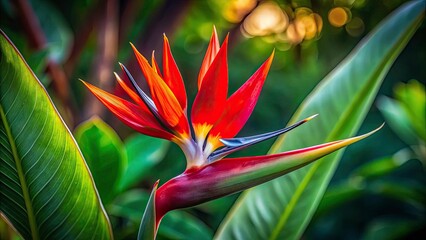 Obraz premium Red Bird of Paradise Flower, Isolated Exotic Bloom, Vibrant Tropical Plant Photography
