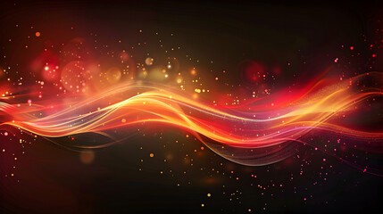Obraz premium A vibrant abstract design featuring flowing lines and sparkling particles in warm colors.