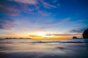 Photopraphy long exposure landscape sunset look view horizon panorama summer sea beach nobody wind soft wave holiday calm sky cloud evening day time calm nature tropical ocean water travel island