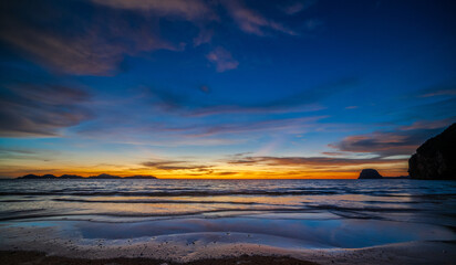 Landscape sunset look view horizon panorama summer sea beach nobody wind soft wave cool holiday...