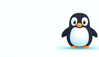 Fototapeta premium Cute cartoon penguin character standing on a light blue background, ideal for children's media