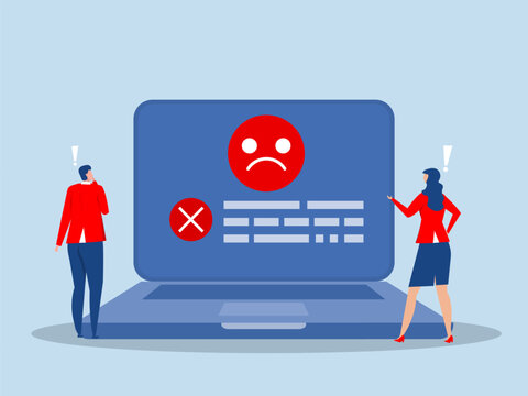 Computer outage,people victims looking at computer laptop outage,error or failure causing by software update mistake, operating system crash or cyber attack,server down or technical issue concept vect