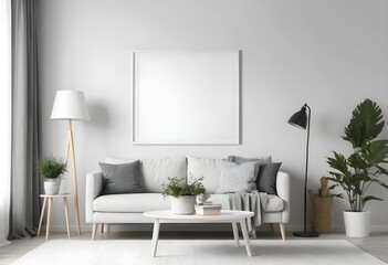 Mockup frame poster Galery in living room, Modern Style, interior background, Wall Mockup Frame Poster Galery furniture white