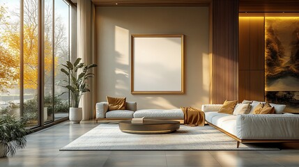 Modern Living Room with Autumnal View