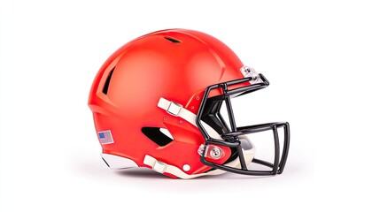 Naklejka premium Bright orange football helmet displayed on a clean white background, ideal for sports marketing