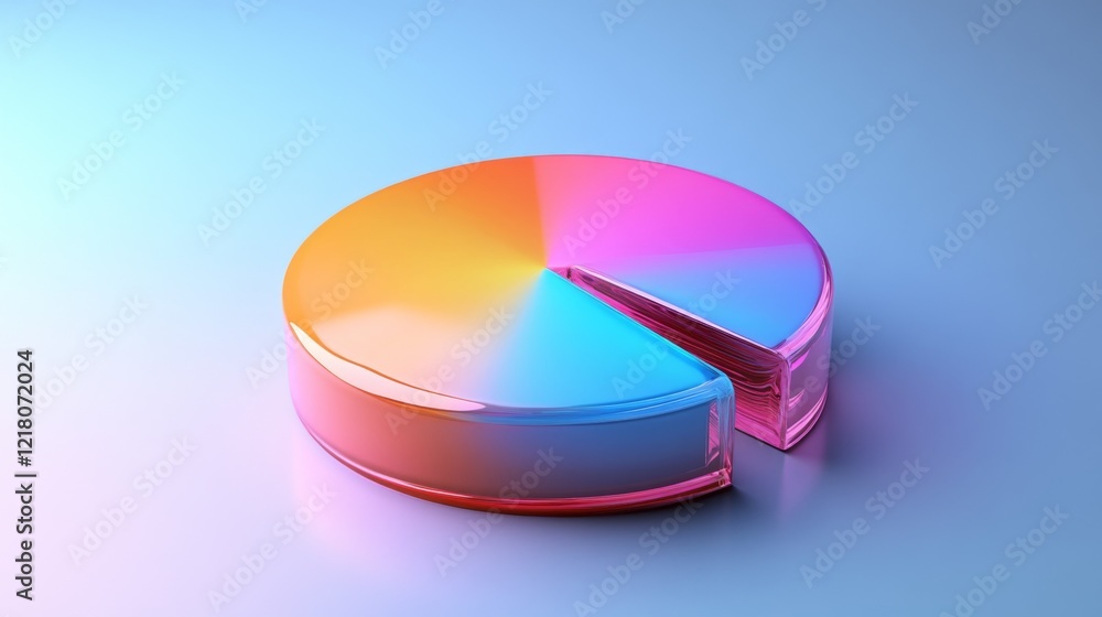 Poster high-resolution image of a d pie chart with gradient colors and glossy finish, presenting data with 