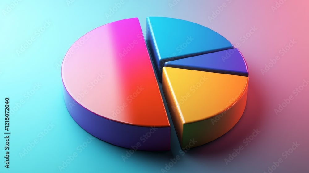 Poster high-resolution image of a d pie chart with gradient colors and glossy finish, presenting data with 