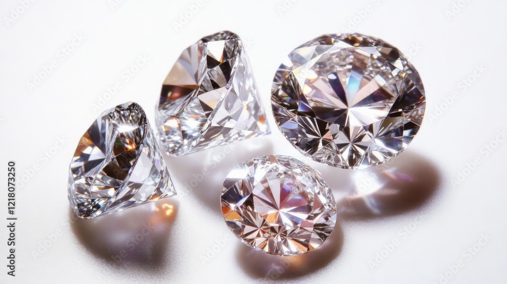 Leinwandbilder multiple diamonds of various sizes scattered elegantly on a white background, with each gem catching