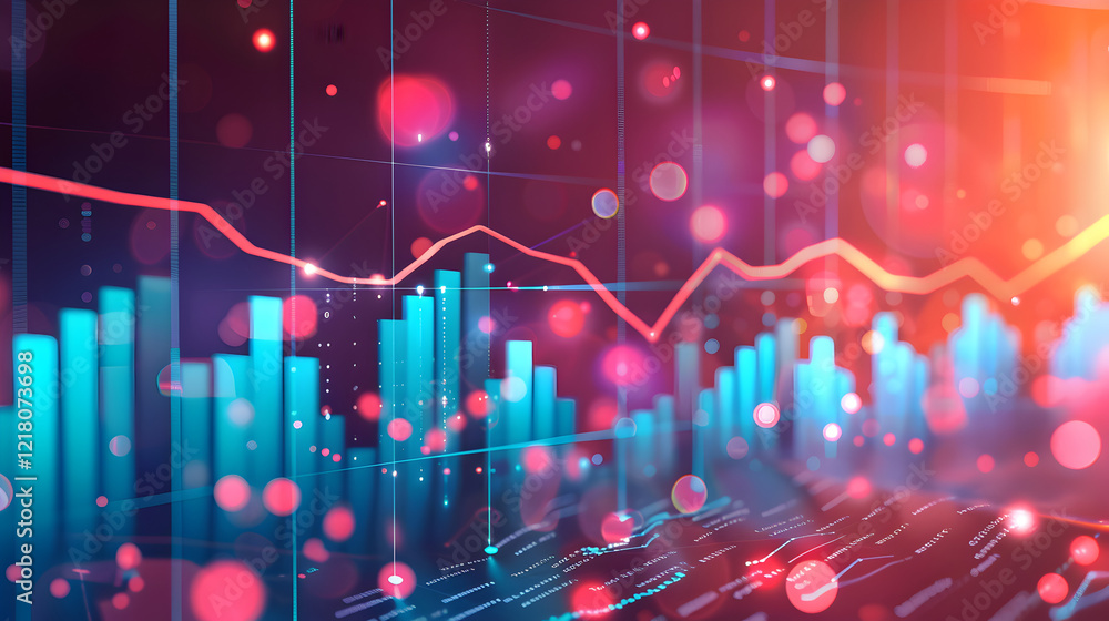 Poster abstract visualization of data trends with colorful graphs and glowing elements.