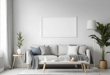 Mockup frame poster Galery in living room, Modern Style, interior background, Wall Mockup Frame Poster Galery furniture white