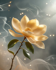 golden magnolia flower on foggy background, created by generative ai