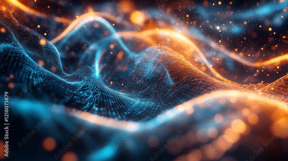 Poster visualization of electric waves coursing through a futuristic power grid, illustrating the concept o