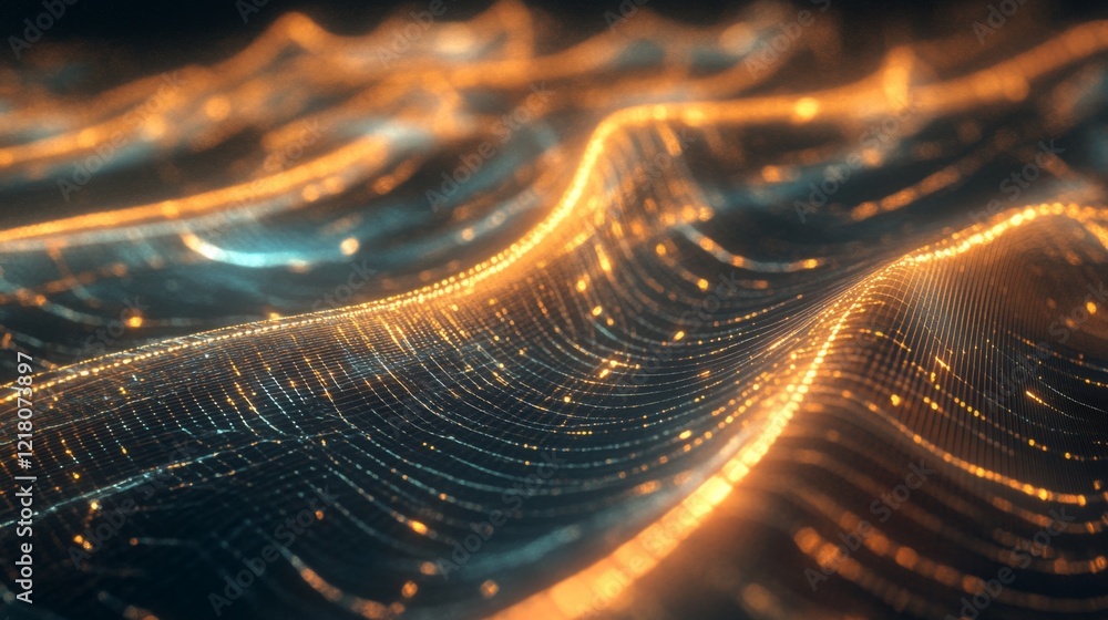 Poster visualization of electric waves coursing through a futuristic power grid, illustrating the concept o