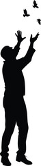 The man with flying bird silhouette vector