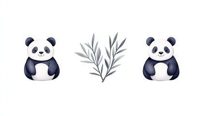 Obraz premium Two adorable pandas sitting beside a bamboo branch, showcasing a serene and playful atmosphere