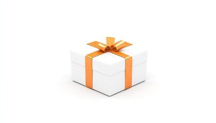 A beautifully wrapped white gift box with an orange ribbon, set against a clean white background (1)