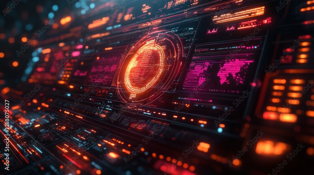 Poster futuristic digital interface: global network visualization