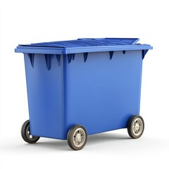 Blue plastic wheeled recycling bin with lid.