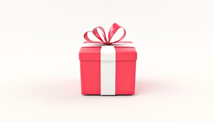 A vibrant red gift box with a white ribbon, symbolizing celebration and joy, isolated on a plain background