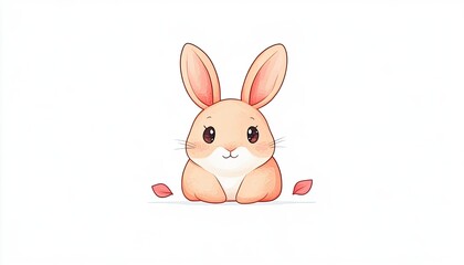 Obraz premium Cute cartoon rabbit with soft fur sitting on a white background surrounded by autumn leaves