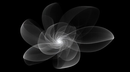 Obraz premium Abstract grayscale fractal flower design, ethereal and elegant. Digital art showcasing swirling patterns, delicate curves and a captivating visual symphony.
