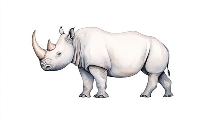 Fototapeta premium Detailed illustration of a rhinoceros standing against a plain background, showcasing its features