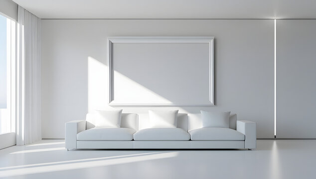 picture frame mounted on the wall mock up design copy space home interior living room	