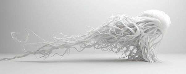 Abstract white sculpture, flowing form, minimal background, design concept